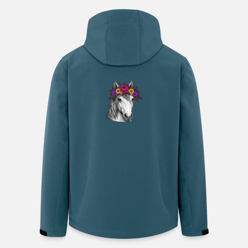 Cheval avec une couronne de fleurs - Veste softshell homme en polyester recyclé Stanley/Stella - bleu pétrole foncé