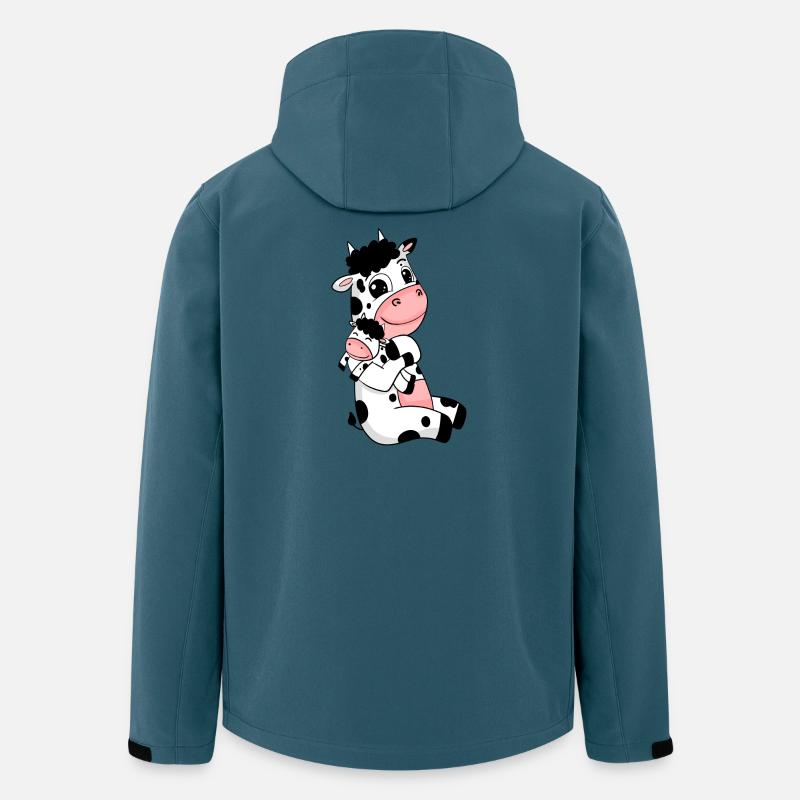 Famille de vaches - Vache avec bébé - Veste softshell homme en polyester recyclé Stanley/Stella - bleu pétrole foncé