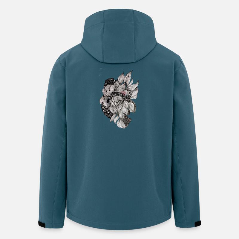 Spirale florale noire et blanche - Veste softshell homme en polyester recyclé Stanley/Stella - bleu pétrole foncé