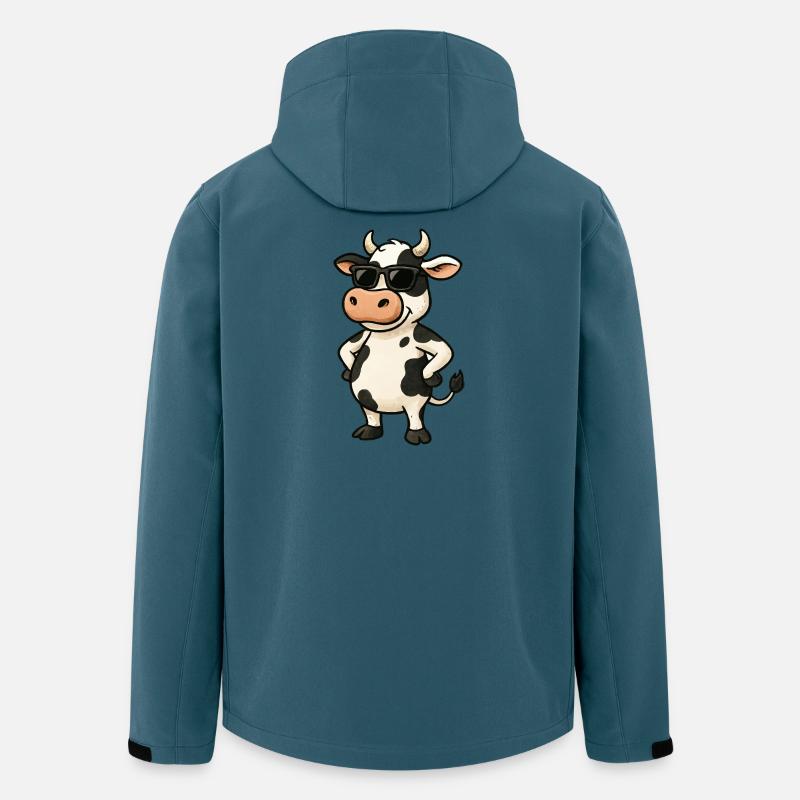 Cool ko-karikatur med solbriller - Stanley/Stella herre softshelljakke i genanvendt polyester - mørk petrol