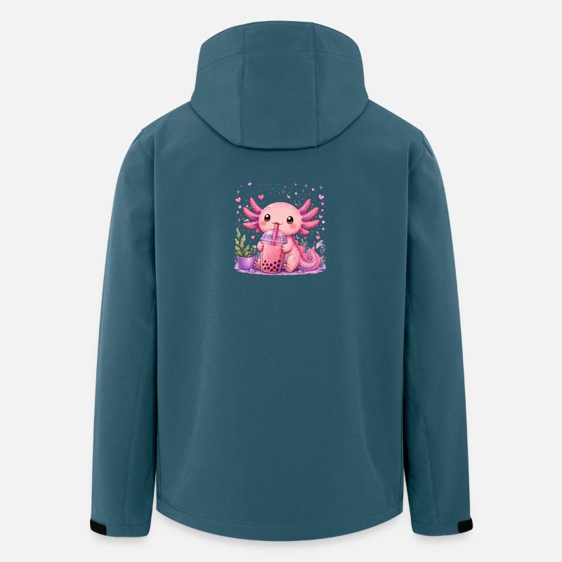 Axolot rose avec bubble tea - Veste softshell homme en polyester recyclé Stanley/Stella - bleu pétrole foncé