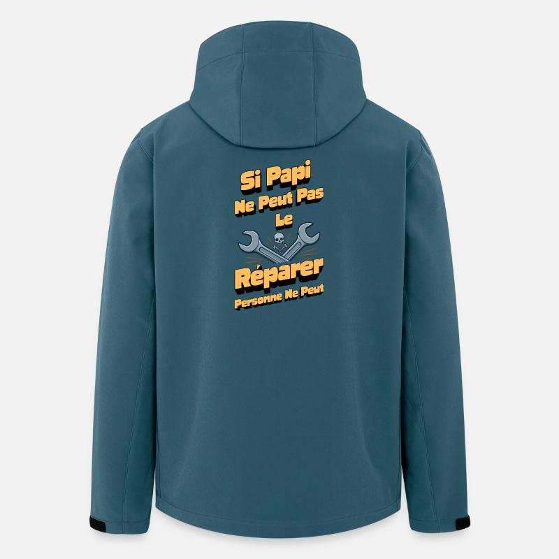 Papi Répare Tout Cadeau Humour - Veste softshell homme en polyester recyclé Stanley/Stella - bleu pétrole foncé