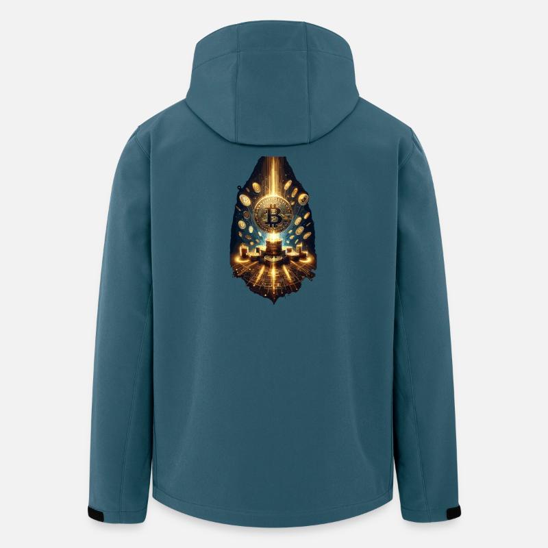 Explosion de Bitcoin Œuvre d’art numérique - Veste softshell homme en polyester recyclé Stanley/Stella - bleu pétrole foncé