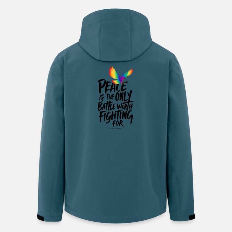 Feurige Regenbogentaube mit Friedenstext - Recycelte Männer Softshell-Jacke von Stanley/Stella - Dunkles Petrol