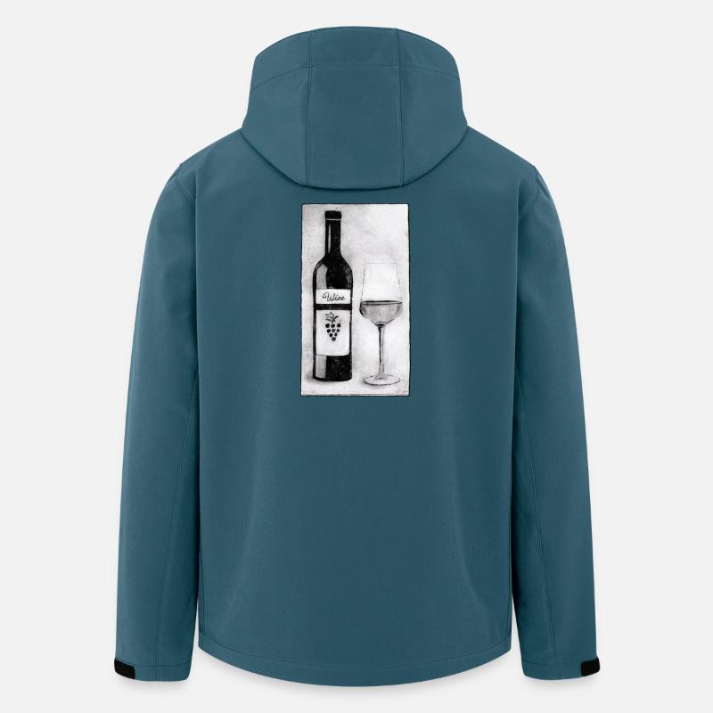Weinflasche mit Glas - Druckvorlage handgeschnitzt - Recycelte Männer Softshell-Jacke von Stanley/Stella - Dunkles Petrol