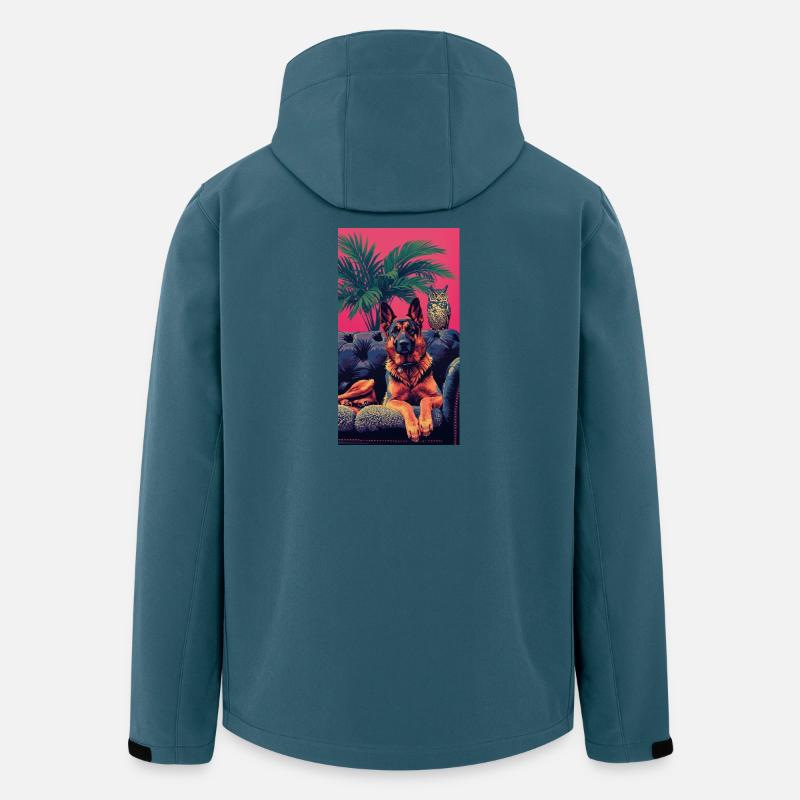 Neonhund und Eule in den Tropen - Recycelte Männer Softshell-Jacke von Stanley/Stella - Dunkles Petrol