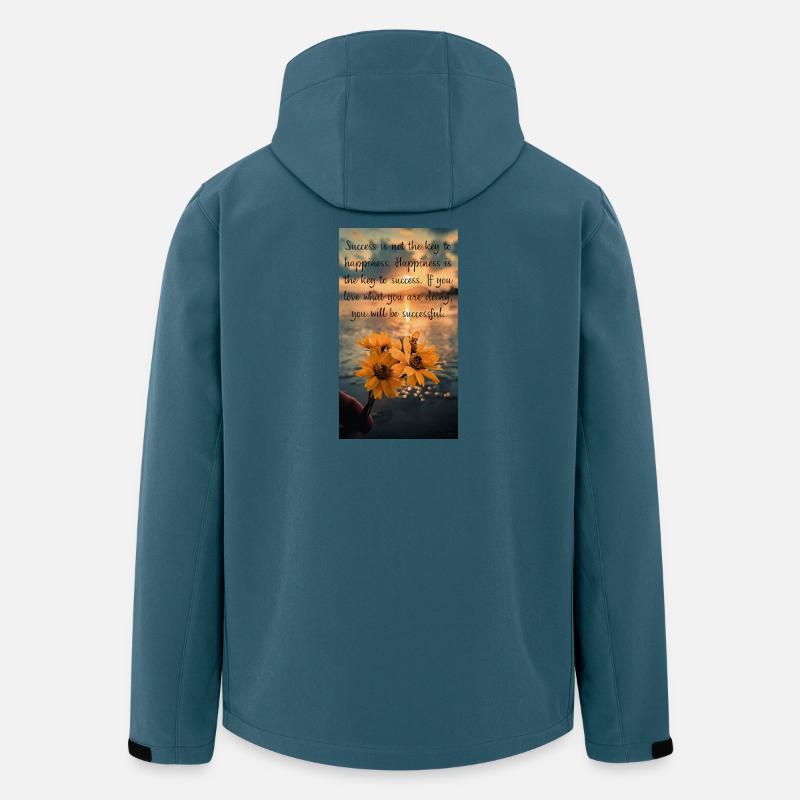 Citation de motivation avec des fleurs au coucher du soleil - Veste softshell homme en polyester recyclé Stanley/Stella - bleu pétrole foncé