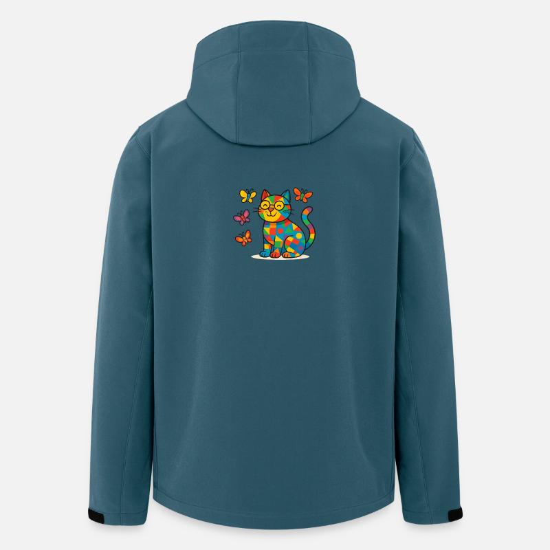 Patchwork-Katze mit bunten Schmetterlingen - Recycelte Männer Softshell-Jacke von Stanley/Stella - Dunkles Petrol
