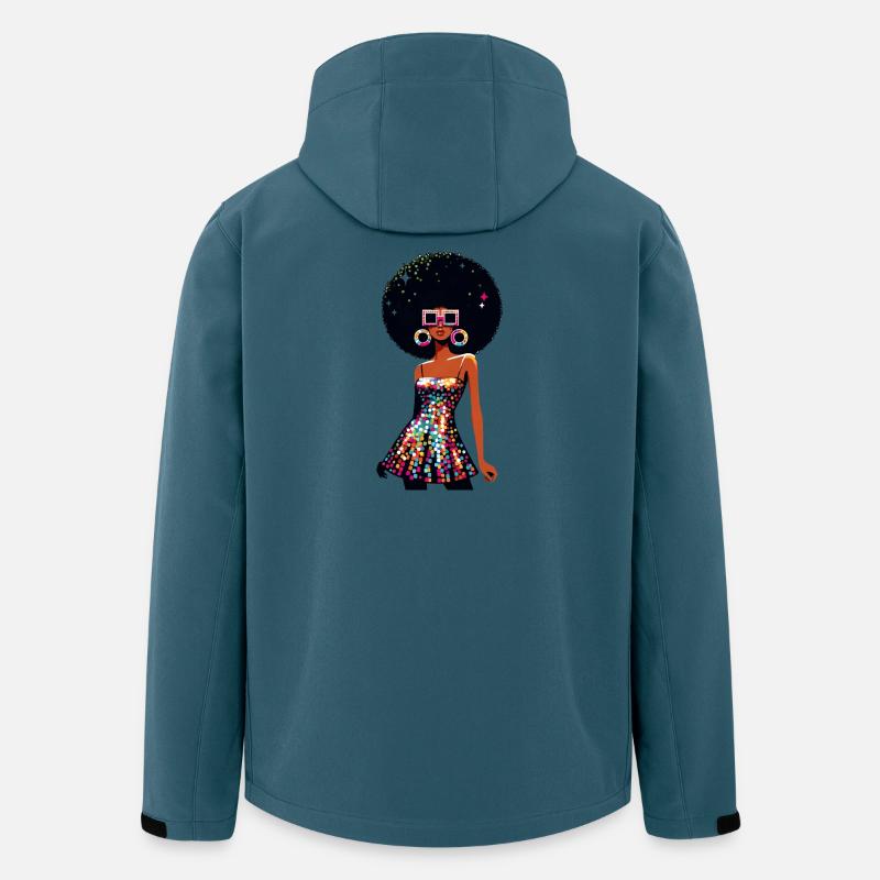 Disco Afro Glam Sequins Design - Veste softshell homme en polyester recyclé Stanley/Stella - bleu pétrole foncé