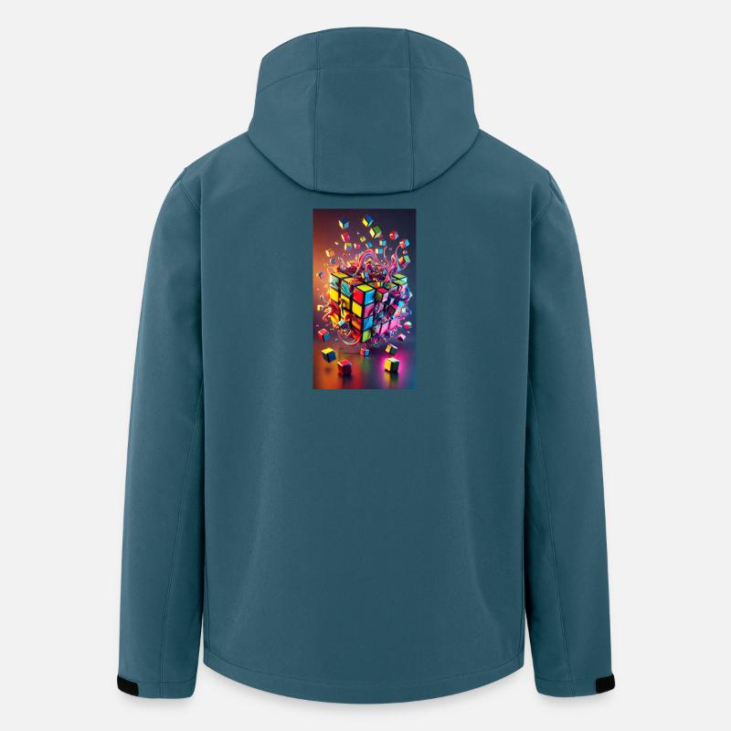 Cube d’explosion de couleur - Veste softshell homme en polyester recyclé Stanley/Stella - bleu pétrole foncé