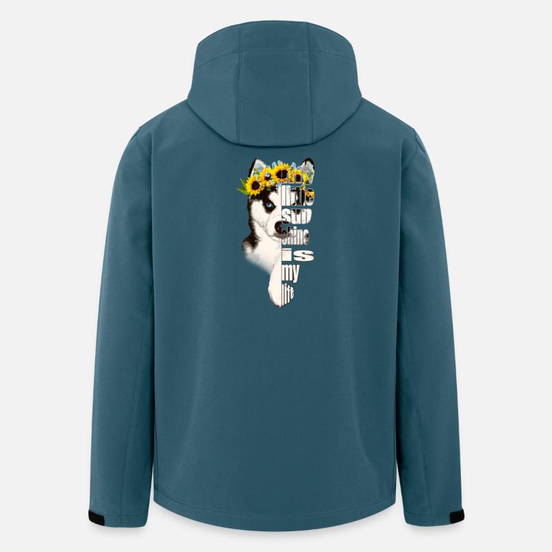 Husky mit Sonnenblumenkranz - Recycelte Männer Softshell-Jacke von Stanley/Stella - Dunkles Petrol