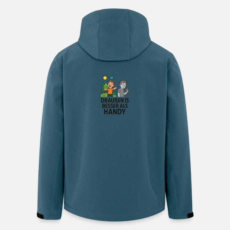 Humorvoller Spruch draußen ist besser als Handy  - Recycelte Männer Softshell-Jacke von Stanley/Stella - Dunkles Petrol