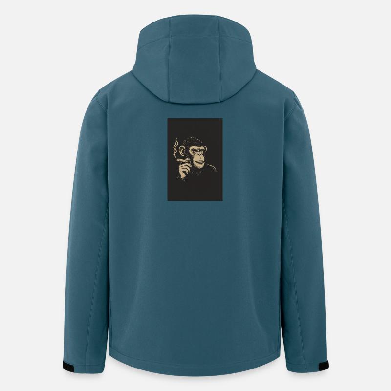 Singe avec des cigares Impression d’art - Veste softshell homme en polyester recyclé Stanley/Stella - bleu pétrole foncé