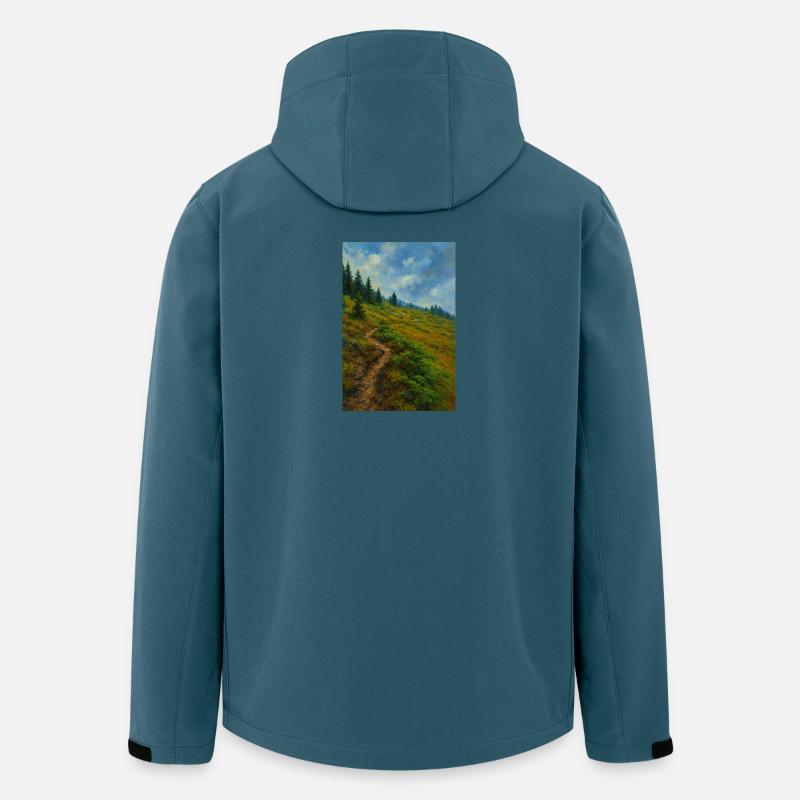 Landschaftliche Bergwanderung in Ölgemälde-Optik - Recycelte Männer Softshell-Jacke von Stanley/Stella - Dunkles Petrol