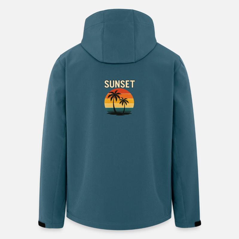 Sunset Palm Retro Glow - Recycelte Männer Softshell-Jacke von Stanley/Stella - Dunkles Petrol