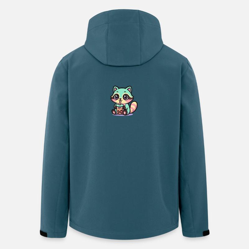 Kawaii Raccoon Drinking Boba Tea  - Veste softshell homme en polyester recyclé Stanley/Stella - bleu pétrole foncé