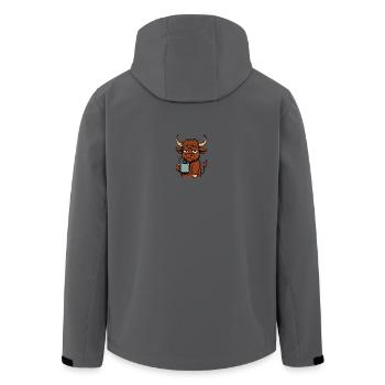 Hochlandrind mit Kaffeebecher  - Recycelte Männer Softshell-Jacke von Stanley/Stella - Dunkles Petrol - Hinten - AI Model Male 185 light (185cm)