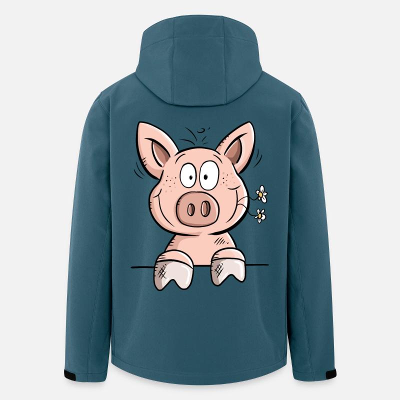 Happy Schweinchen mit Blümchen I Tiermotiv Comic - Recycelte Männer Softshell-Jacke von Stanley/Stella - Dunkles Petrol