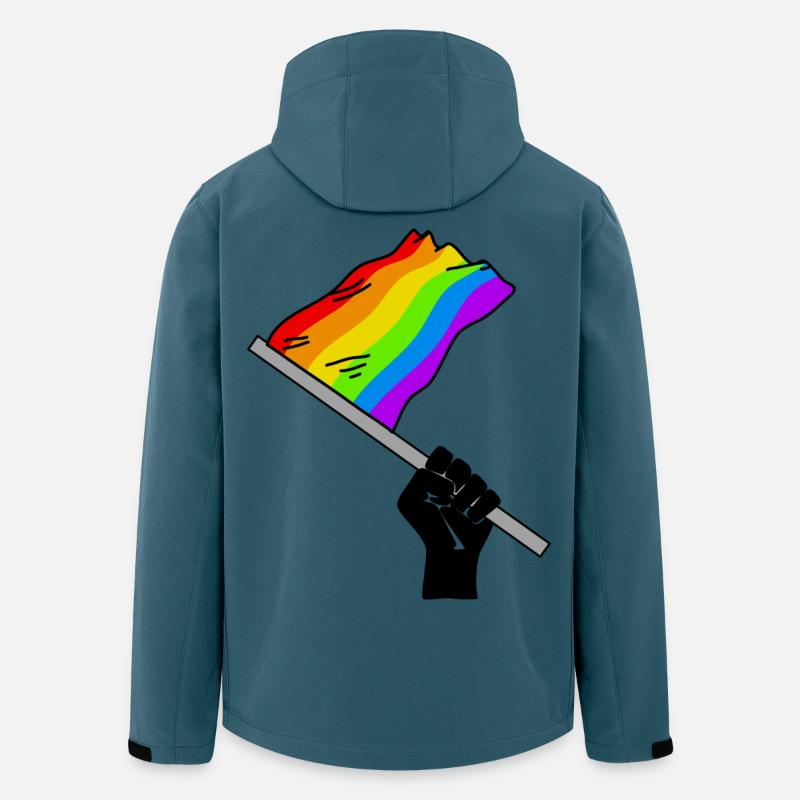 Pride month arc-en-ciel drapeau Faust - Veste softshell homme en polyester recyclé Stanley/Stella - bleu pétrole foncé