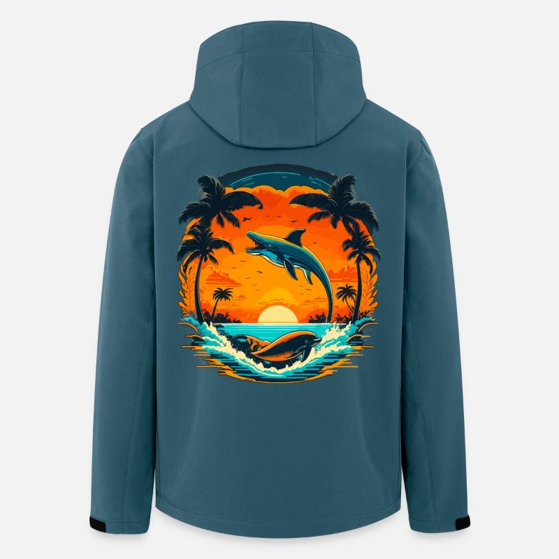 Delphin Sommer Sunset - Recycelte Männer Softshell-Jacke von Stanley/Stella - Dunkles Petrol