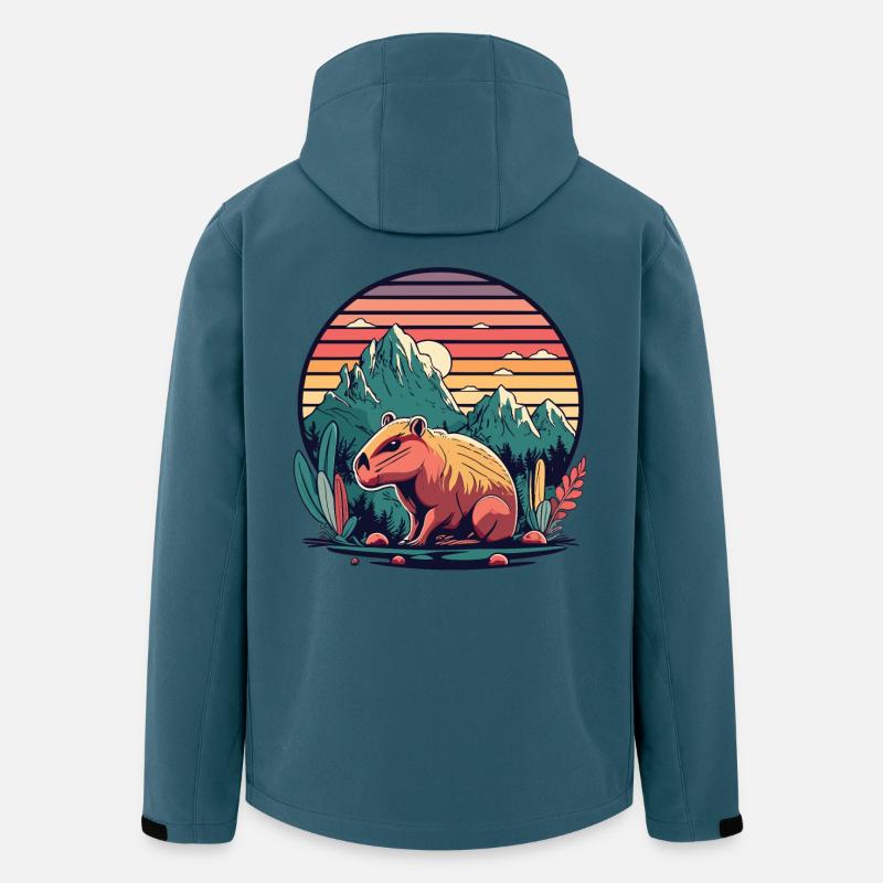 Capybara mit Retro Sunset - Recycelte Männer Softshell-Jacke von Stanley/Stella - Dunkles Petrol