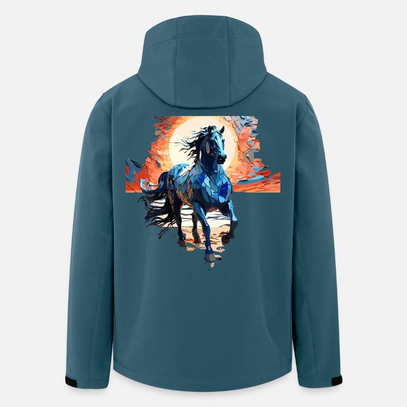 Illustration élégante de cheval bleu - Veste softshell homme en polyester recyclé Stanley/Stella - bleu pétrole foncé