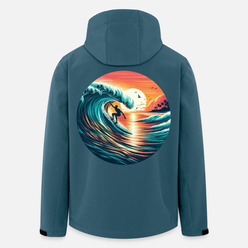 Surfeur au coucher du soleil - Veste softshell homme en polyester recyclé Stanley/Stella - bleu pétrole foncé