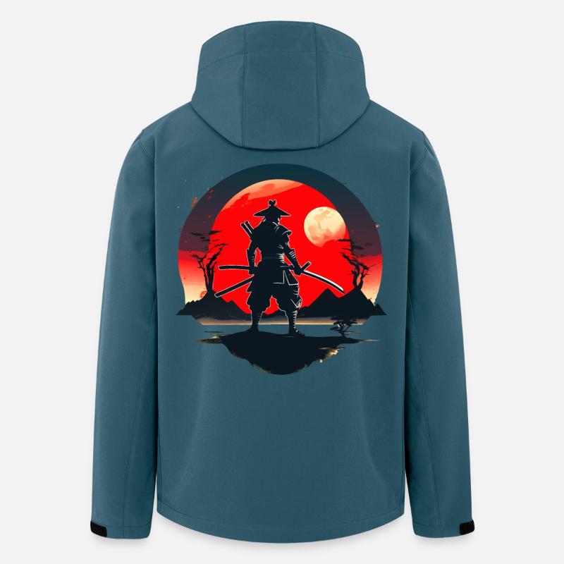 Samurai-Silhouette mit rotem Mondhintergrund - Recycelte Männer Softshell-Jacke von Stanley/Stella - Dunkles Petrol