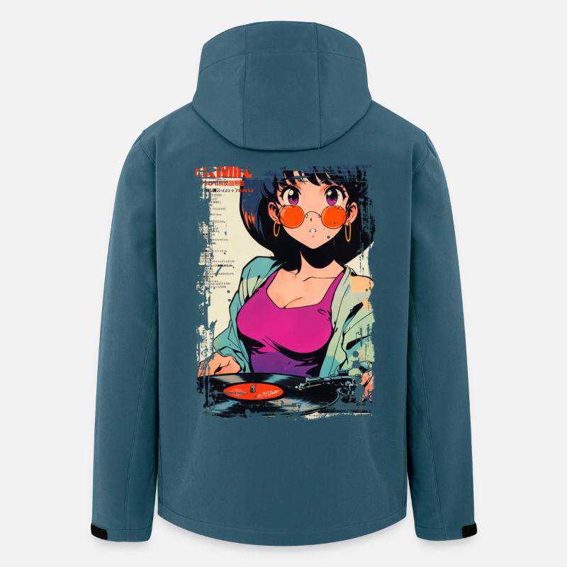 Anime DJ Mädchen mit Schallplatte - Recycelte Männer Softshell-Jacke von Stanley/Stella - Dunkles Petrol
