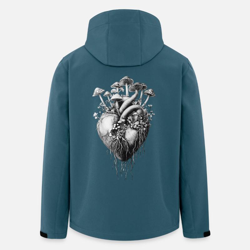 Champignons, Champignons, Fleurs, Botanique - Veste softshell homme en polyester recyclé Stanley/Stella - bleu pétrole foncé