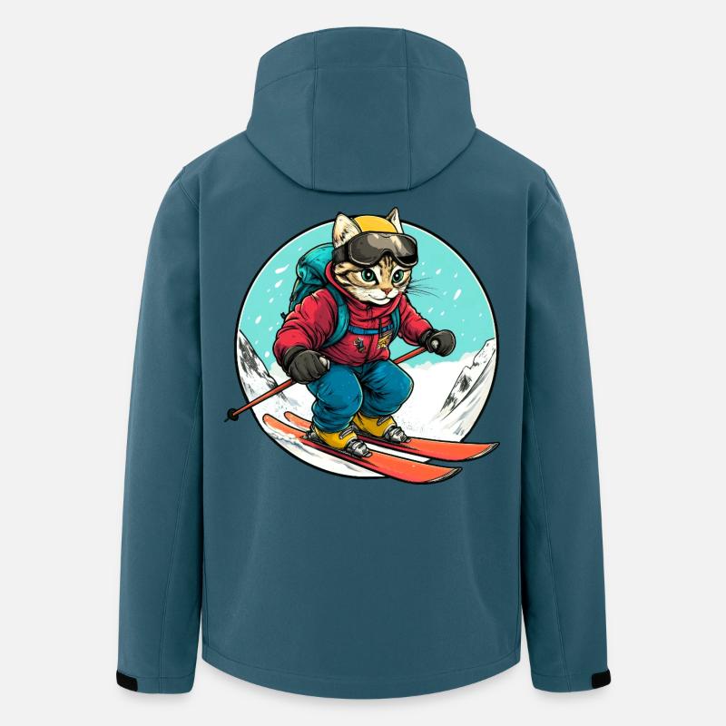 Katzen Ski / Skifahrer Katze - Recycelte Männer Softshell-Jacke von Stanley/Stella - Dunkles Petrol