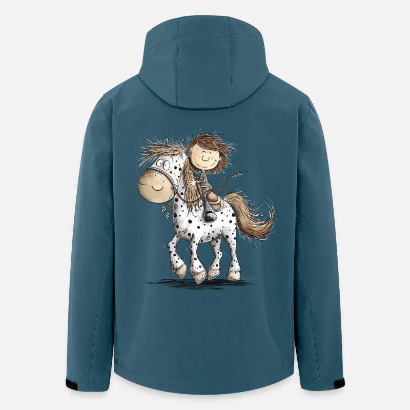 Drolliges Pferd mit Reiter Cartoon Pferdchen - Recycelte Männer Softshell-Jacke von Stanley/Stella - Dunkles Petrol