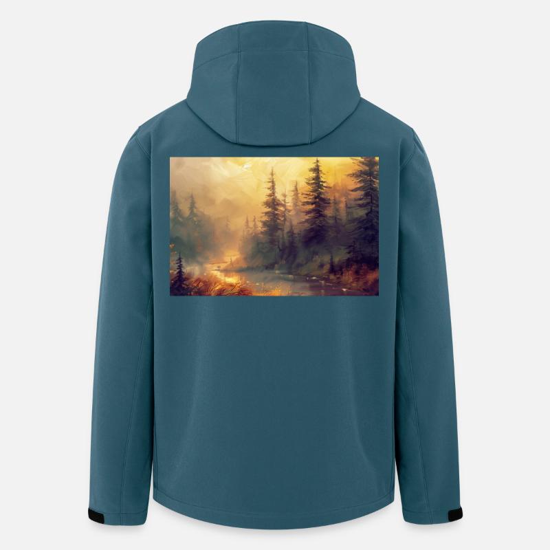 Waldlandschaft Illustration Poster - Recycelte Männer Softshell-Jacke von Stanley/Stella - Dunkles Petrol