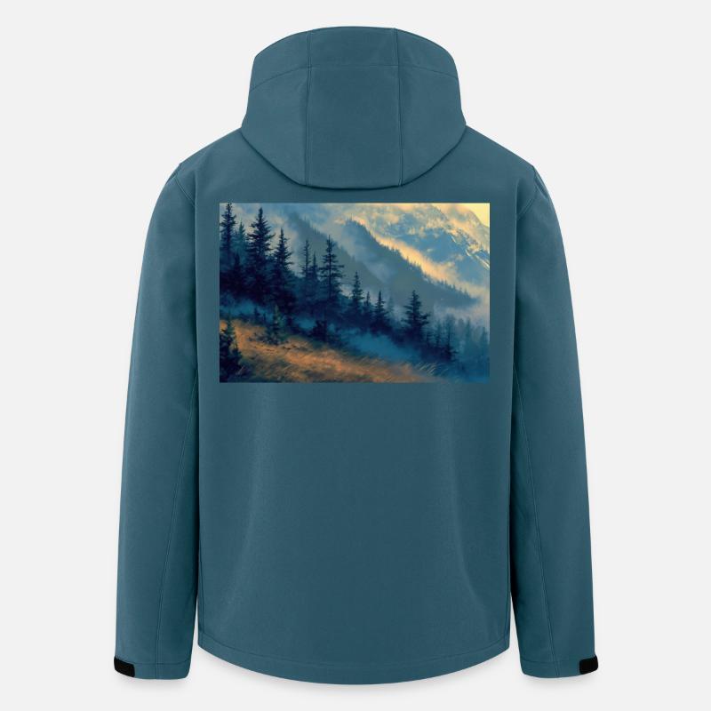 Berglandschaft Illustration Poster - Recycelte Männer Softshell-Jacke von Stanley/Stella - Dunkles Petrol