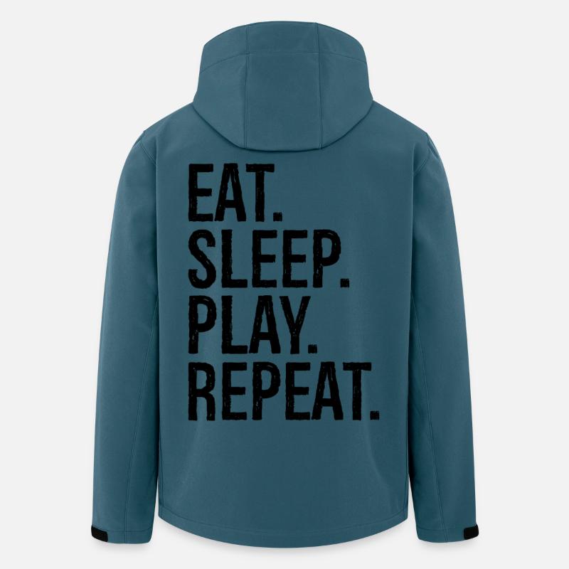 Manger, dormir, jouer, répéter, - Veste softshell homme en polyester recyclé Stanley/Stella - bleu pétrole foncé