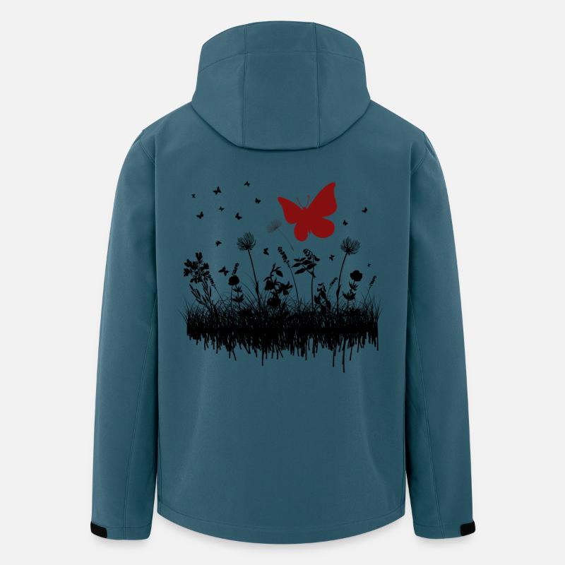 Dessin de papillon avec accent floral - Veste softshell homme en polyester recyclé Stanley/Stella - bleu pétrole foncé