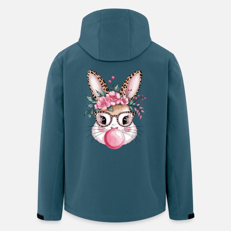 Blomstret kanin med glas og tyggegummi - Stanley/Stella herre softshelljakke i genanvendt polyester - mørk petrol