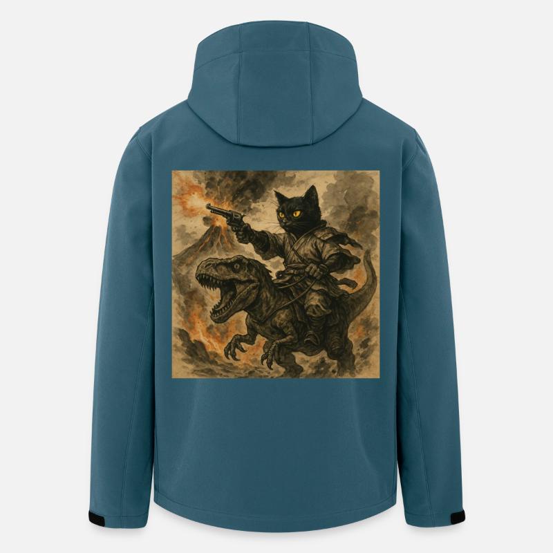 Samurai-Katze reitet auf Dinosaurier bei Vulkanausbruch - Recycelte Männer Softshell-Jacke von Stanley/Stella - Dunkles Petrol