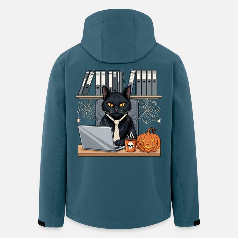 Chat d'Halloween en style bureau - Veste softshell homme en polyester recyclé Stanley/Stella - bleu pétrole foncé
