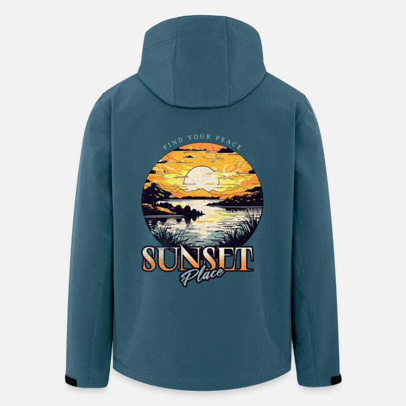 Sonnenuntergang am See Illustration - Recycelte Männer Softshell-Jacke von Stanley/Stella - Dunkles Petrol