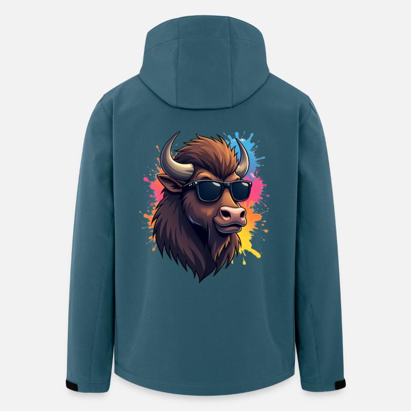 Cool Bison mit Sonnenbrille - Recycelte Männer Softshell-Jacke von Stanley/Stella - Dunkles Petrol