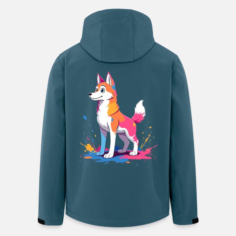 Bunter Kreativ-Hund mit Farbklecksen - Recycelte Männer Softshell-Jacke von Stanley/Stella - Dunkles Petrol