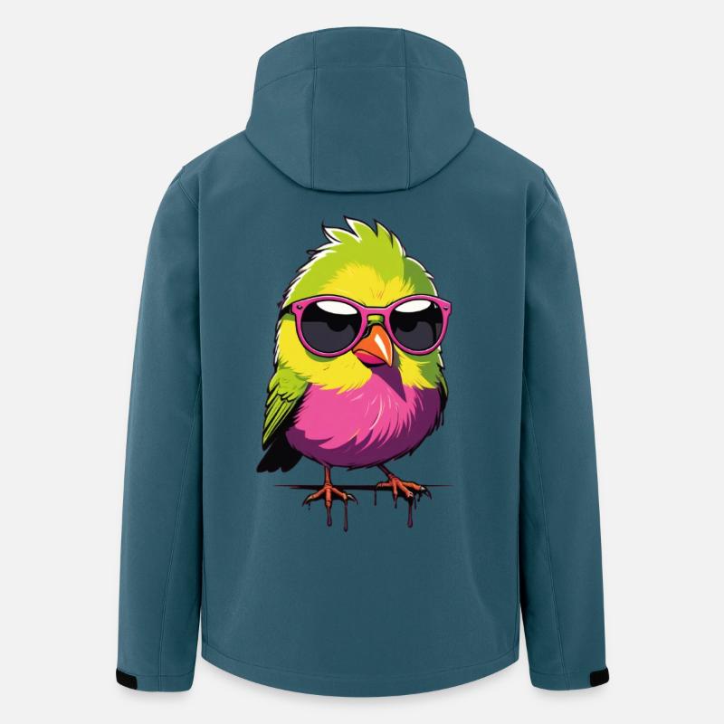 Bunter Vogel mit Sonnenbrille - Recycelte Männer Softshell-Jacke von Stanley/Stella - Dunkles Petrol