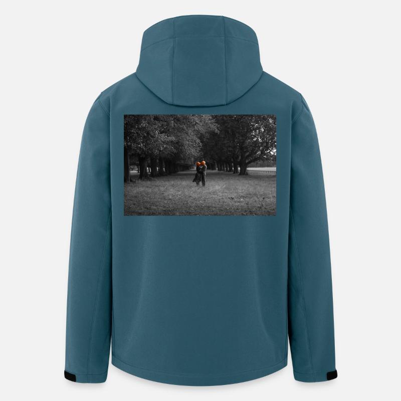 Silhouettenförmiges Kürbispaar Unter Baumkronen - Recycelte Männer Softshell-Jacke von Stanley/Stella - Dunkles Petrol