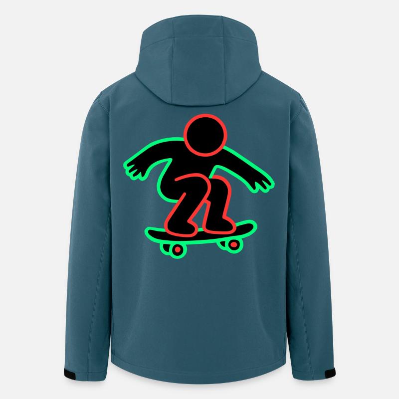 Dessin au trait de skateboarder néon - Veste softshell homme en polyester recyclé Stanley/Stella - bleu pétrole foncé
