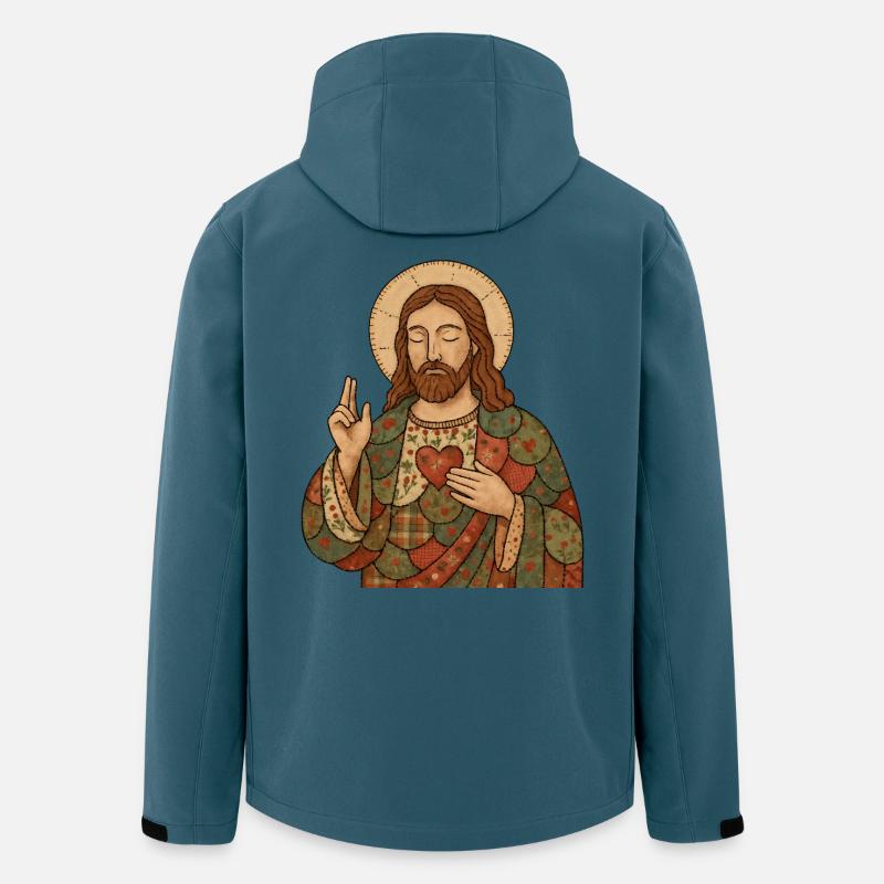 Patchwork de Noël Jésus - Veste softshell homme en polyester recyclé Stanley/Stella - bleu pétrole foncé