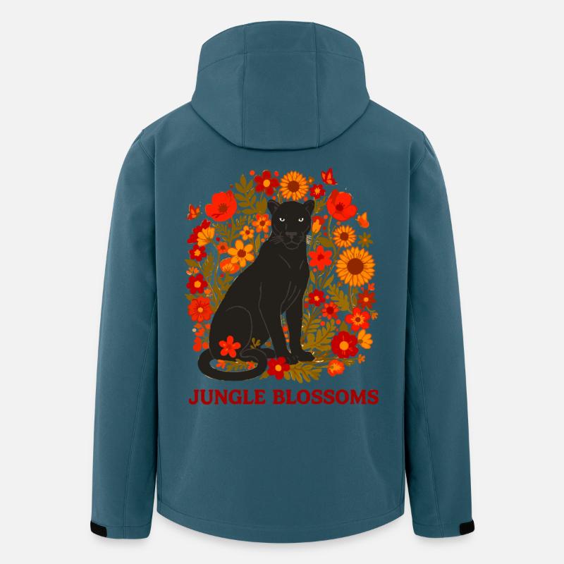 Panthère Noire et Jungle Fleurs botanique - Veste softshell homme en polyester recyclé Stanley/Stella - bleu pétrole foncé