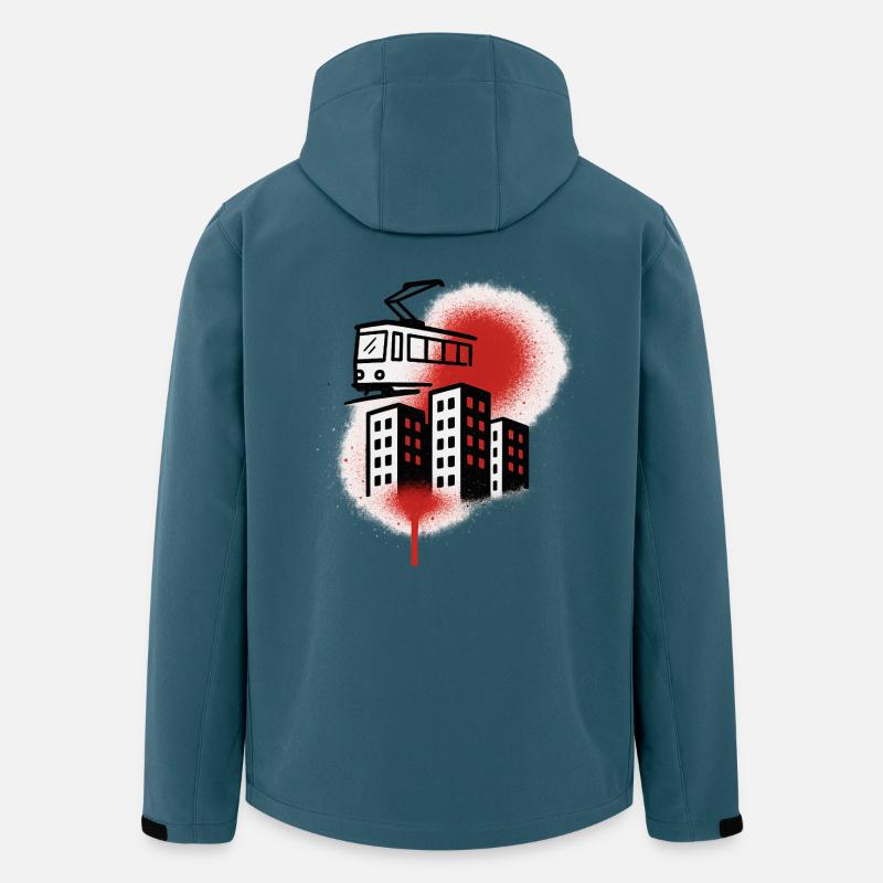Tramway graffiti au-dessus de la ville - Veste softshell homme en polyester recyclé Stanley/Stella - bleu pétrole foncé