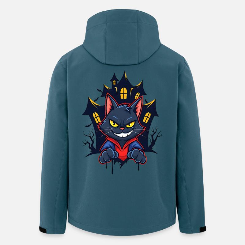 Chat souriant devant une maison hantée - Veste softshell homme en polyester recyclé Stanley/Stella - bleu pétrole foncé