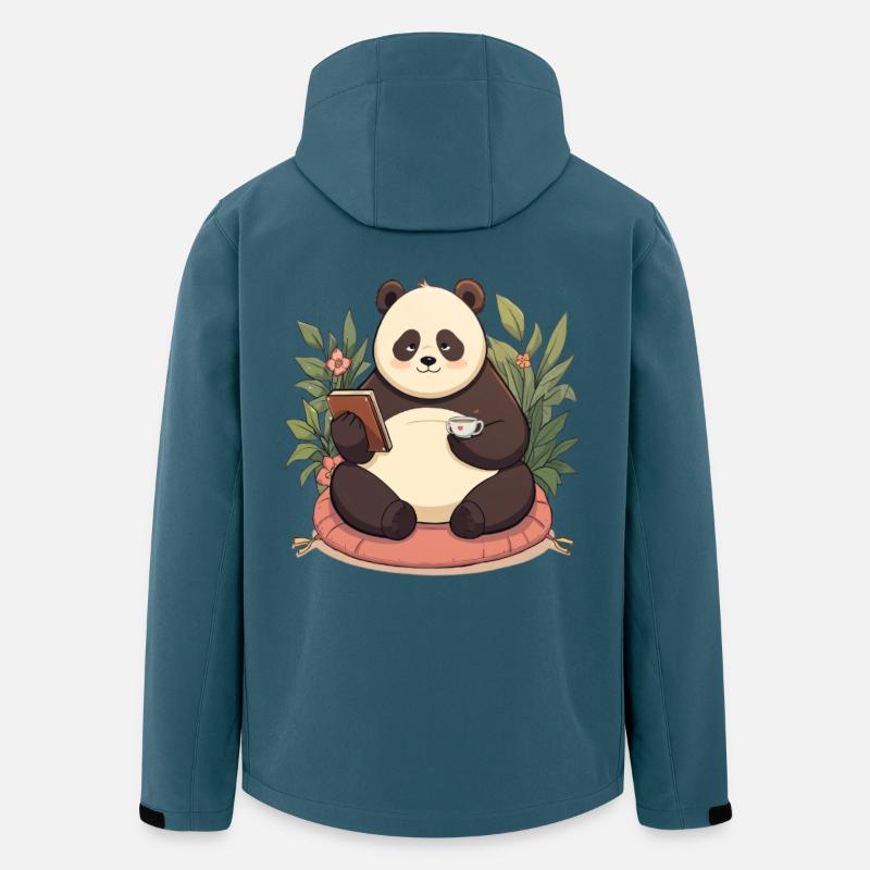 Panda beim Lesen mit Tee - Recycelte Männer Softshell-Jacke von Stanley/Stella - Dunkles Petrol